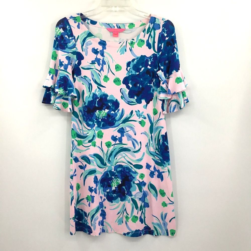 Lilly Pulitzer Lula Ruffle Sleeve Shift Dress‎ Size XXS pink tropics sweet pea